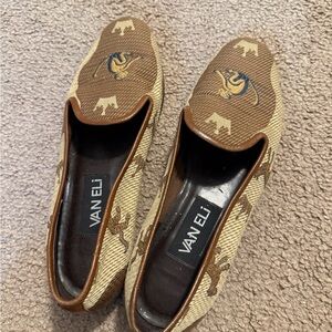 Van Eli Embroidered Brown and Tan Slip-Ons